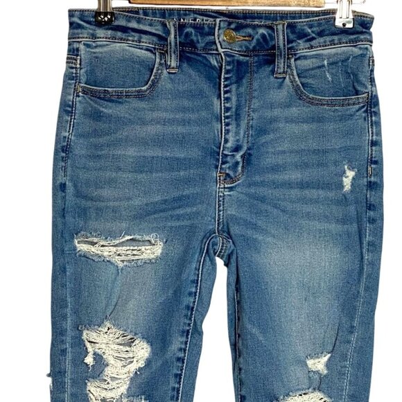 American Eagle Super Hi-Rise Distressed Blue Jeggings Size 6 Regular - Picture 3 of 9